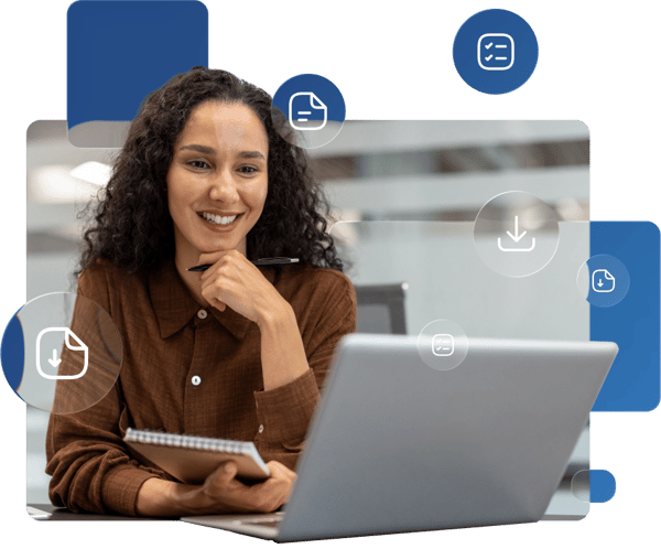chica con documentos laptop